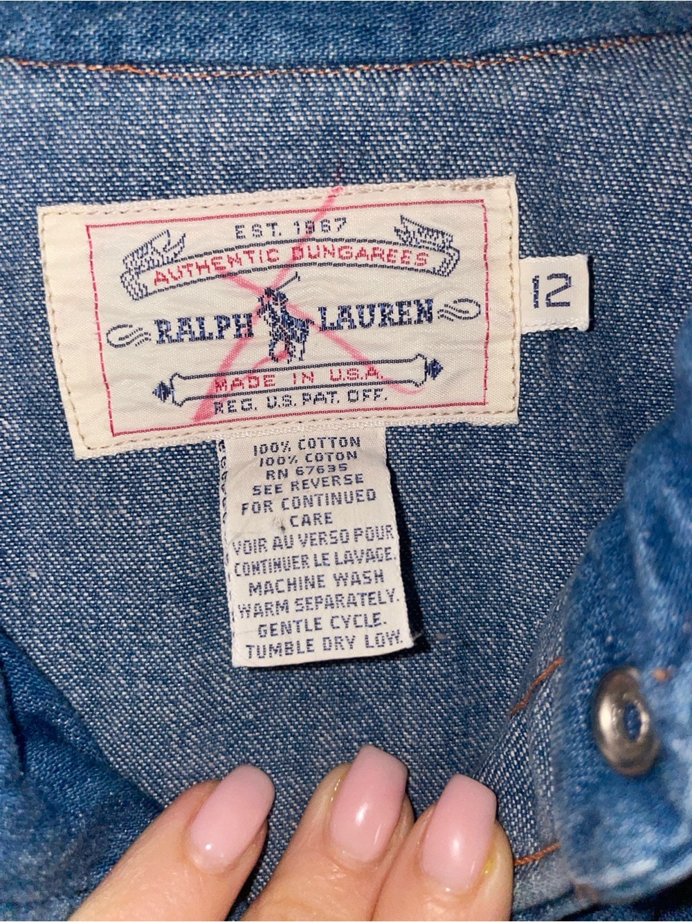 Ralph Lauren Vintage 100% Cotton Smiley Pocket Denim Snap Shirt - Picture 6 of 11